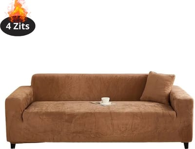 Livano Bankhoes - Bankbeschermer - Stretch - Sofa Cover - Pluche - Kameel - 4 Zits
