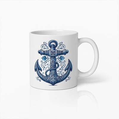 Nautische Anker Mok – Elegante Blauwe Maritieme Ontwerp Koffiebeker – Perfect Cadeau voor Zee Liefhebbers
