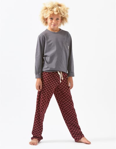 Little Label - jongens pyjama - rode ruit - 4Y/96-104 - Zachte BIO Katoen