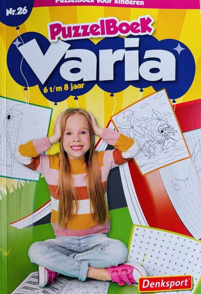 Denksport | Puzelboek varia 6-8 jaar | Denksport junior | Puzzelboek | Kleurboek | Tekenen | Stiften | Puzzels kinderen | Puzzelboek kinderen | Puzzel | Puzzelboekje | Denksport puzzelboekjes | Woordzoeker | Woordzoekers voor kinderen