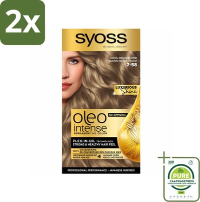 SYOSS - Oleo Intense 7-58 Cool Beige Blond - Haarverf - Zonder Ammoniak - Grijsdekking - Langdurige Kleur - Voordeelverpakking - 2 stuks - Permanente haarkleuring - Haarkleur