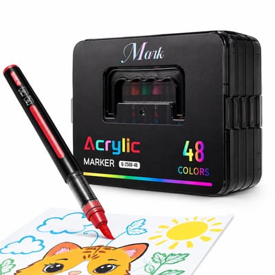 Acrylstiften - set van 48 kleuren - zachte punt voor kleur-overlays - schilderen en doodle - geschenkdoos