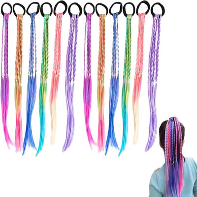 Kleurrijke haarstrengen voor meisjes - 12 stuks in 6 verschillende kleuren, ideaal voor feestjes en festivals, haaraccessoires voor kinderen