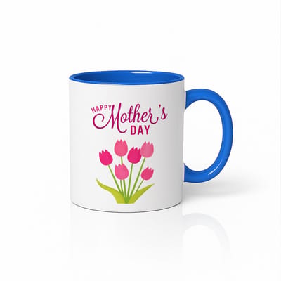 Luxe Moederdag Mok Blauw en Wit - Happy Mother's Day Tulpen - Persoonlijk Cadeau voor Haar