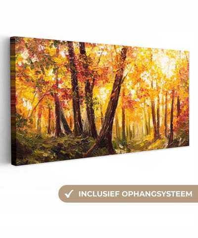 Canvas - Schilderijen op canvas - Herfst - Olieverf - Bos - Muurdecoratie - 40x20 cm - Canvas schilderij - Canvas doek