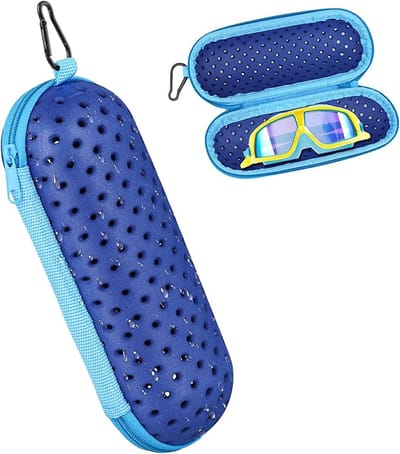 Brillenkoker - Brillenhoes - Brillendoos - Brillenetui - Brillenzakje - Zwembril Opbergdoosje- Zonnebrilhouder - Ritssluiting - Met Karabijnhaak - Stijlvolle - Blauw - Universeel - 18*7.5*7.5cm
