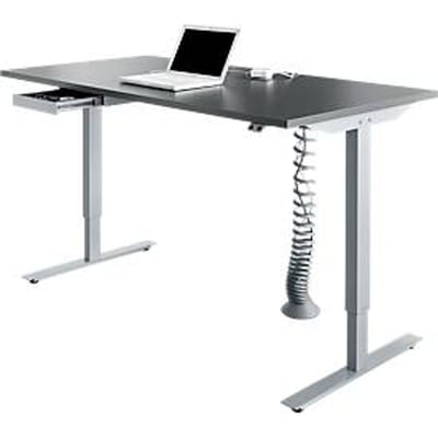 Schäfer Shop Select Bureau Start Off - elektrisch in hoogte verstelbaar - T-poot – L 1600 x B 800 x H 705/1205 mm – grafiet/wit aluminium + lade + kabelspiraal