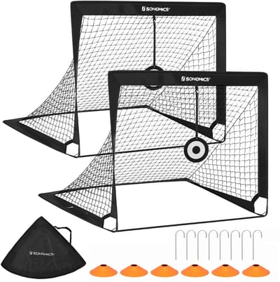 SONGMICS - Voetbal Spullen - Voetbaldoel - Voetbaldoel Set van 2 - Draagbaar en Opvouwbaar - Voor Kinderen Tuin Strand