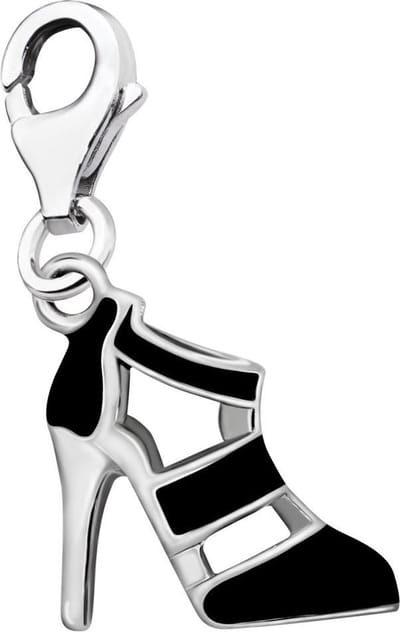 Quiges – 925 - Zilver – Charm - Bedel - Hanger - 3D Schoen Sandaal met Hak Zwart - met – sterling - zilver - karabijnslot - geschikt - voor -Bedelarmband HC180