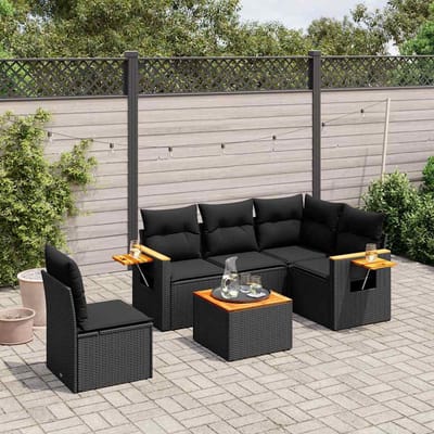 vidaXL - 6-delige - Loungeset - met - kussens - poly - rattan - zwart
