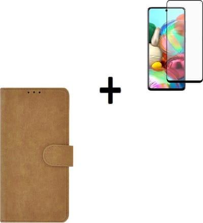 Samsung Galaxy A72 Hoesje - Samsung Galaxy A72 Full Screenprotector - Samsung A72 Hoes Wallet Bookcase Bruin + Full Screenprotector