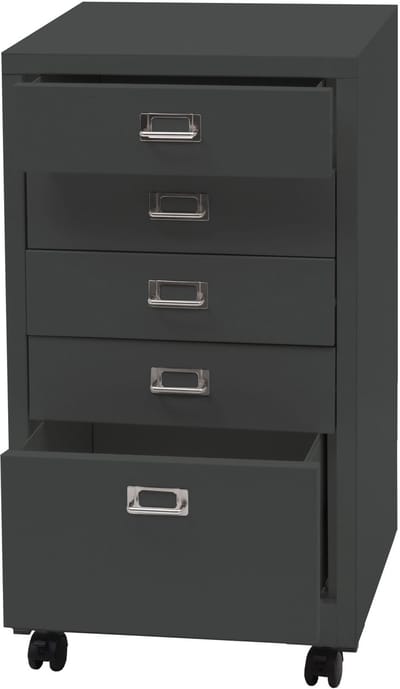 Verrijdbare ladekast MCW-L49, stalen ladekast archiefkast, metaal 75x40x41cm 5 laden ~ donkergrijs