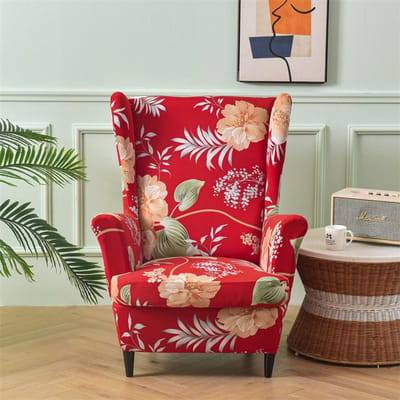 Housse de fauteuil à oreilles extensible en élasthanne, housse de fauteuil à dossier haut à imprimé floral, housse de canapé élastique relaxante avec housse de coussin de siège