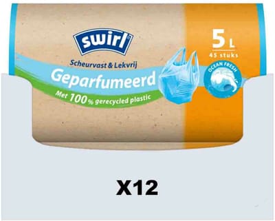 Swirl Vuilniszakken 5 Liter | Handvat | 540 Zakken | Gerecycled HDPE | 12 My | 33x36 cm - Swirl Pedaalemmer Zakjes, Ocean Fresh, Swirl Handvat Zakjes