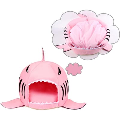 Nid pour chat utilisable en toutes saisons Printemps et Été Nid de requin Petit chien Teddy Double usage Pliable Amovible et lavable Lit pour chat S size 36 * 36 * 34cm