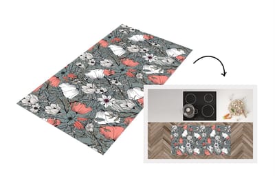 Keukenloper - Loper keuken - Klaproos - Schets - Vintage - 120x60 cm - Keukenloper vinyl