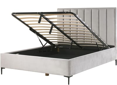 SEZANNE - Bed met opbergruimte - Lichtgrijs - 160 x 200 cm - Fluweel