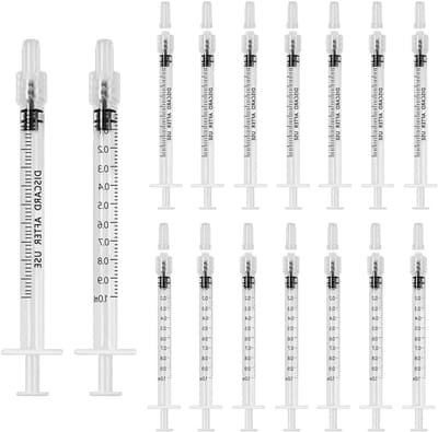 16-delige spuitset voor het voeden van huisdieren, 1ml zonder naalden, duurzame doseerspuit met schaalverdeling en deksel, latexvrij en veilig voor dieren