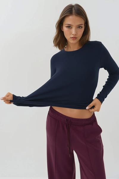 Ultrasoft Touch Slim Fit Crew Neck Lange Mouwen Basis T-shirt