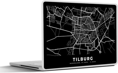Laptop sticker - 10.1 inch - Tilburg - Kaart - Zwart - 25x18cm - Laptopstickers - Laptop skin - Cover