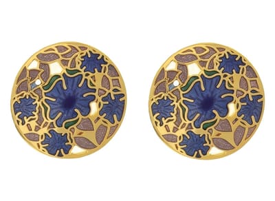 Behave - Oorstekers dames - bloemmotief - paars en blauw - 3 cm