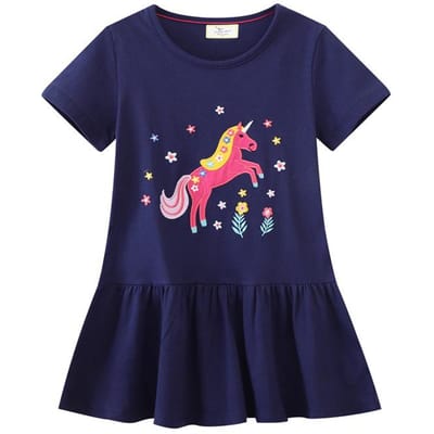 Meisjesjurk Zomer Nieuw Korte Mouw Meisjes Gebreide Rok 130CM blue