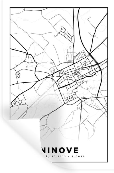 Muurstickers - Sticker Folie - Stadskaart – Plattegrond – België – Zwart Wit – Ninove – Kaart - 20x30 cm - Plakfolie - Muurstickers Kinderkamer - Zelfklevend Behang - Zelfklevend behangpapier - Stickerfolie