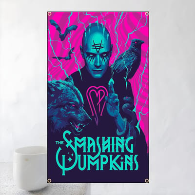 60X90Cm 90X150Cm Drapeau du Groupe The Smashing Pumpkins Bannière en Polyester Impression Numérique Pour Mur de Chambre à Coucher Tapisserie Extérieure 60x90cm24x35in