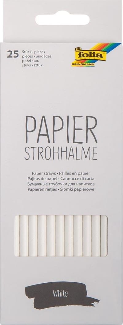 Folia papieren rietjes, ophangbaar doosje van 25 stuks, wit