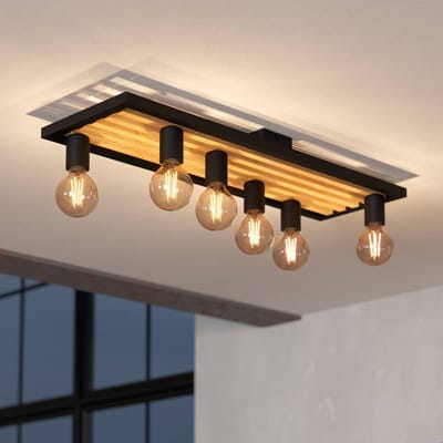 EGLO Consett Plafondlamp - E27 - 78 cm - Hout|Staal - Zwart|Bruin