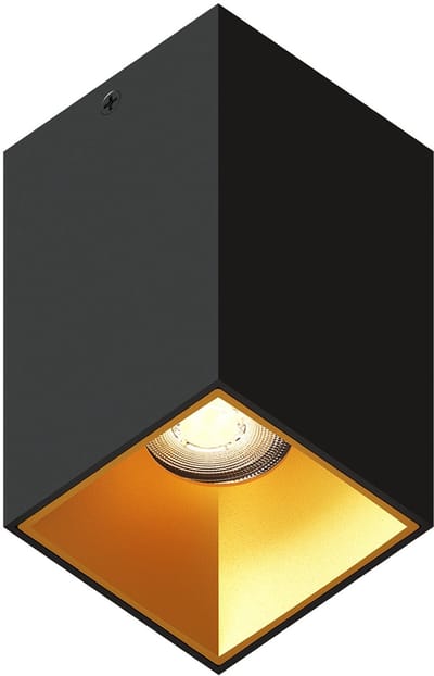 Ledvion – LED Opbouwspot Vierkant 80x80mm – Zwart / Goud – Dimbaar – GU10 – 2700K – 3W – IP20
