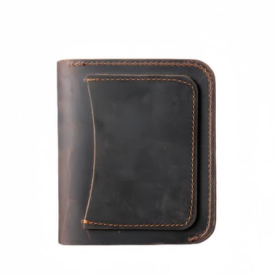 Portemonnee - echte leer - retro - 9,5*11,3*2,5 cm - koffertbruin - 1 stuk