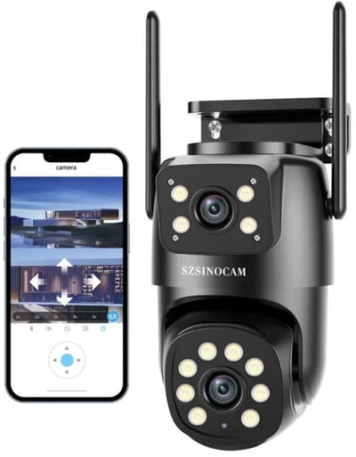 Hub Dual Bewakingscamera - Beveiligingscamera Buiten en Binnen - 4K 8mp Geheugen Kaart - 8mp Dubbel Scherm - Draadloos - AI Auto Tracking - Nachtzicht - Bluetooth