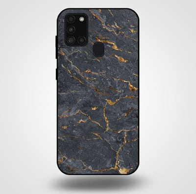 Smartphonica Telefoonhoesje voor Samsung Galaxy A21s met marmer opdruk - TPU backcover case marble design - Goud Grijs geschikt voor Samsung Galaxy A21s