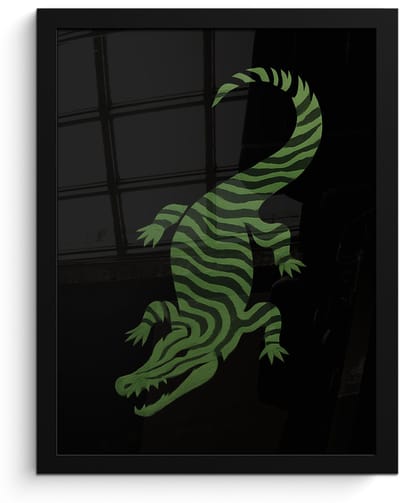 Poster in lijst - Fotolijst 30x40 cm - Posters - Krokodil - Groen - Tijgerachtig - Strepen - Posterlijst zwart - Decoratie - Wanddecoratie woonkamer - Muurdecoratie slaapkamer