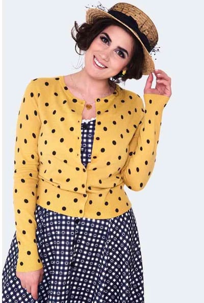 Voodoo Vixen - Polka dot Cardigan - M - Geel