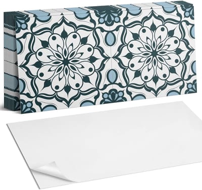 Coloray Plaktegels - Bloemenmandala patroon Zelfklevende Wandtegels - 40 cm x 20 cm - Zwart Plaktegels - 10 stuks - Rechthoek PVC Tegels - Plaktegels Badkamer - Vloertegels Zelfklevend - Vinyltegels Vloer Zelfklevend - Portugese Tegels