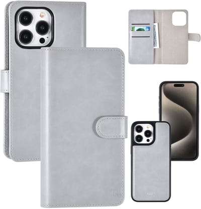 UNIQ Accessory Back Cover - iPhone 15 Pro Max - Grijs - 2-in-1 Walletcase met Pasjeshouder