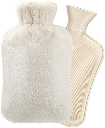 Kruik 2 liter - Kruik met hoes - Warmwaterkruik - Handwarmer -Pijnverlichtende en ontspannende kruik - Handwarmer - Sterke isolatie - Wintercadeau voor vrouwen - Kruik voor het verwarmen van handen en taille - Gebroken wit
