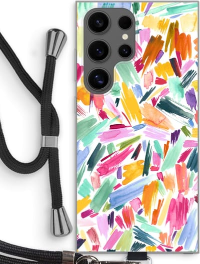 Case Company® - Hoesje met koord geschikt voor Samsung Galaxy S24 Ultra hoesje met Koord - Watercolor Brushstrokes - Telefoonhoesje met Zwart Koord - Bescherming aan alle Kanten en Over de Schermrand