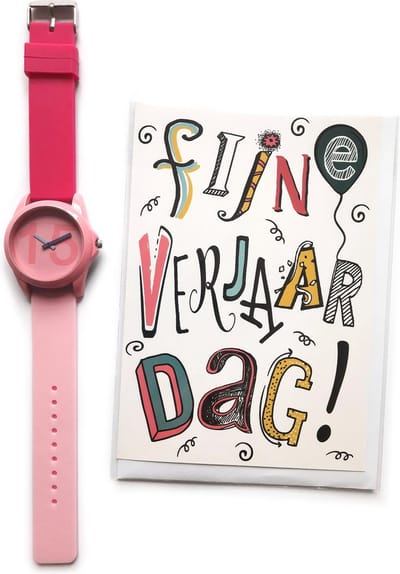Wenskaart Fijne Verjaardag! + Verjaardag Horloge 15 jaar - HOR-15-ROZE