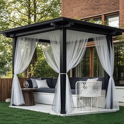 Qelus Buitengordijn Horrengaas – Outdoor Gordijnen voor Gordijnroede - Gordijnen Kant en Klaar - Ventilerend Muggennet voor Terras, Tuin of Balkon - B 160 x H 305cm (Wit)