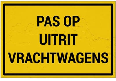 Pas op uitrit vrachtwagens bord | Sign Again materiaal | 18 x 12 cm