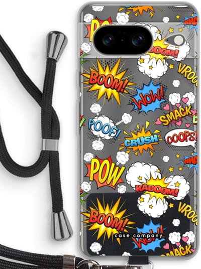 Case Company® - Hoesje met koord geschikt voor Google Pixel 8 hoesje met Koord - Pow Smack - Telefoonhoesje met Zwart Koord - Bescherming aan alle Kanten en Over de Schermrand