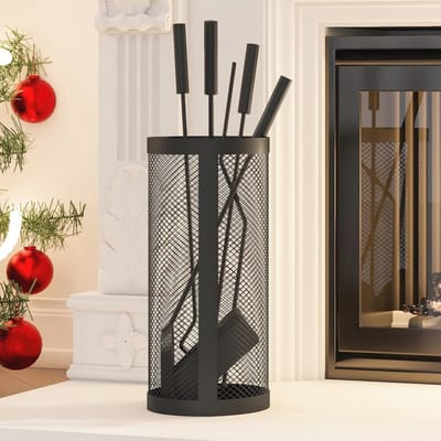 5-delige Open Haard Accessoires Set met Emmer, Schop, Poker, Borstel en Tang - Zwart
