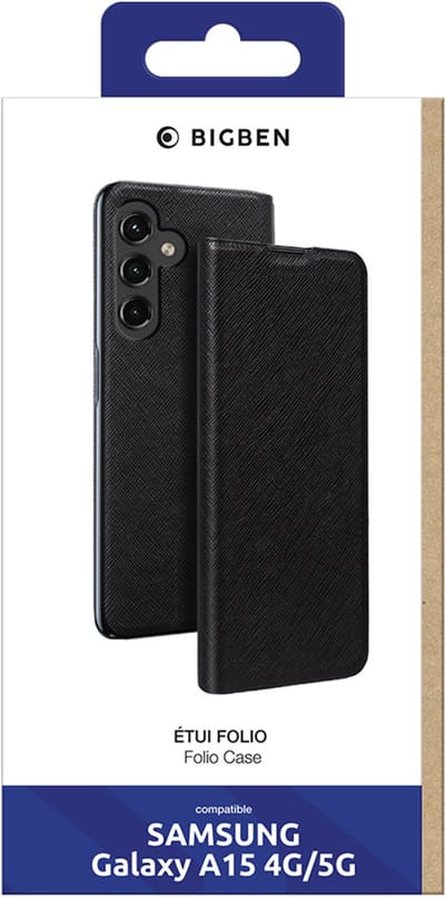 Bigben Connected, Hoesje geschikt voor Samsung Galaxy A15 4G / 5G - Folio met Kaarthouder & Standaard, Zwart
