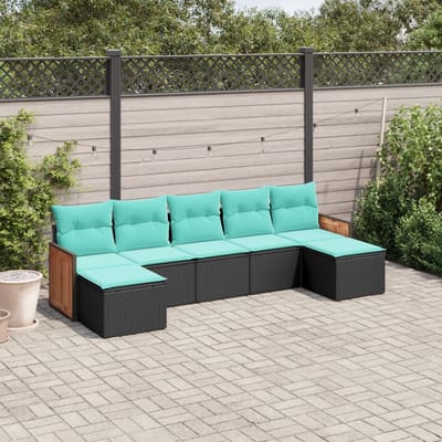 vidaXL - 7-delige - tuinbankset - met - kussens - van - zwart - polyrotan
