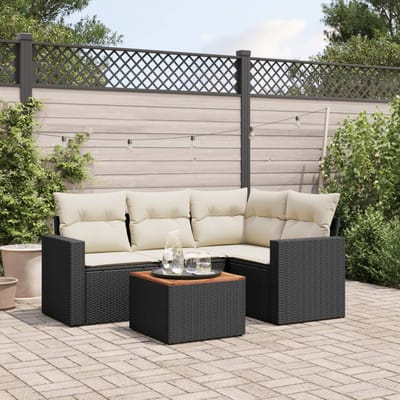 vidaXL - 5-delige - Loungeset - met - kussens - poly - rattan - zwart