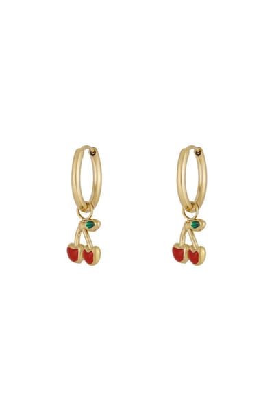 Goudkleurige Cherry on Top dames oorbellen - Kers Design - RVS - Nikkelvrij - 2 cm - Sieraden voor vrouwen