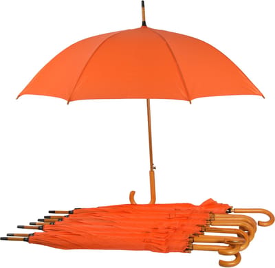 Paraplu 8 stuks - Set van 8 Automatische Paraplu 102cm Diameter | Windproof & Groot Formaat | Oranje met Houten Handvat | Sterk & Stevig!
